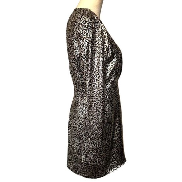 Ronny KoBo Leopard Print Silver Metallic Faux Wrap Dress - Picture 6 of 11